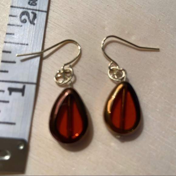 Shiny Brown Teardrop Dangle Earrings with Gold Wires - Picture 4 of 9